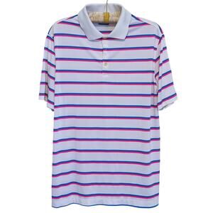 Nike Golf Dri Fit Striped Polo Shirt Size Large Pink Blue Performance Summer